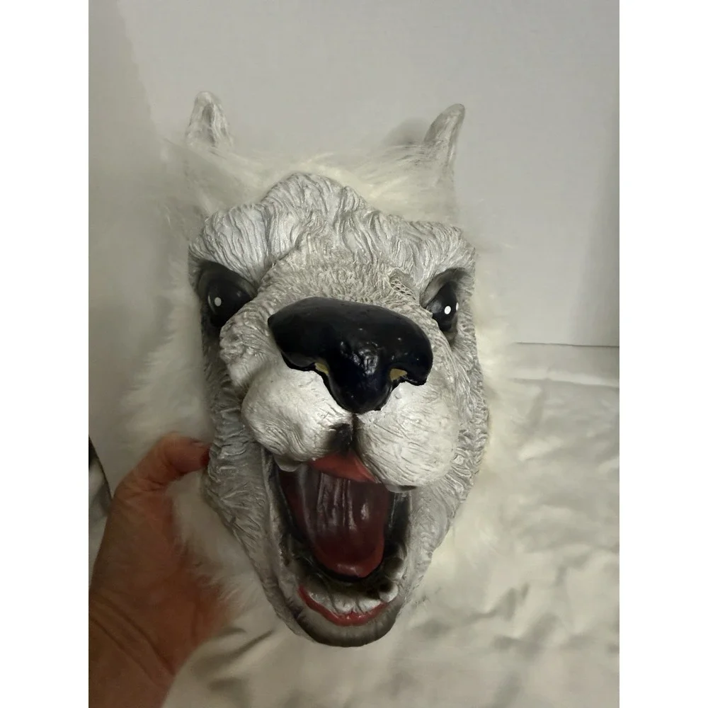 New Halloween Llama Alpaca Hairy White Mask Latex Horrifying Adult Scary 1sz